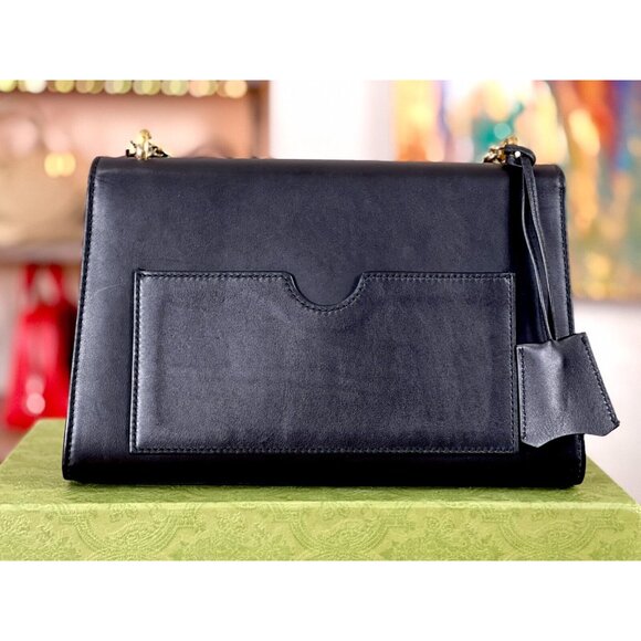 GUCCI Black Large Leather Padlock Chain Bag Shoulder Gold Lock Key Crossbody EUC - Picture 5 of 16